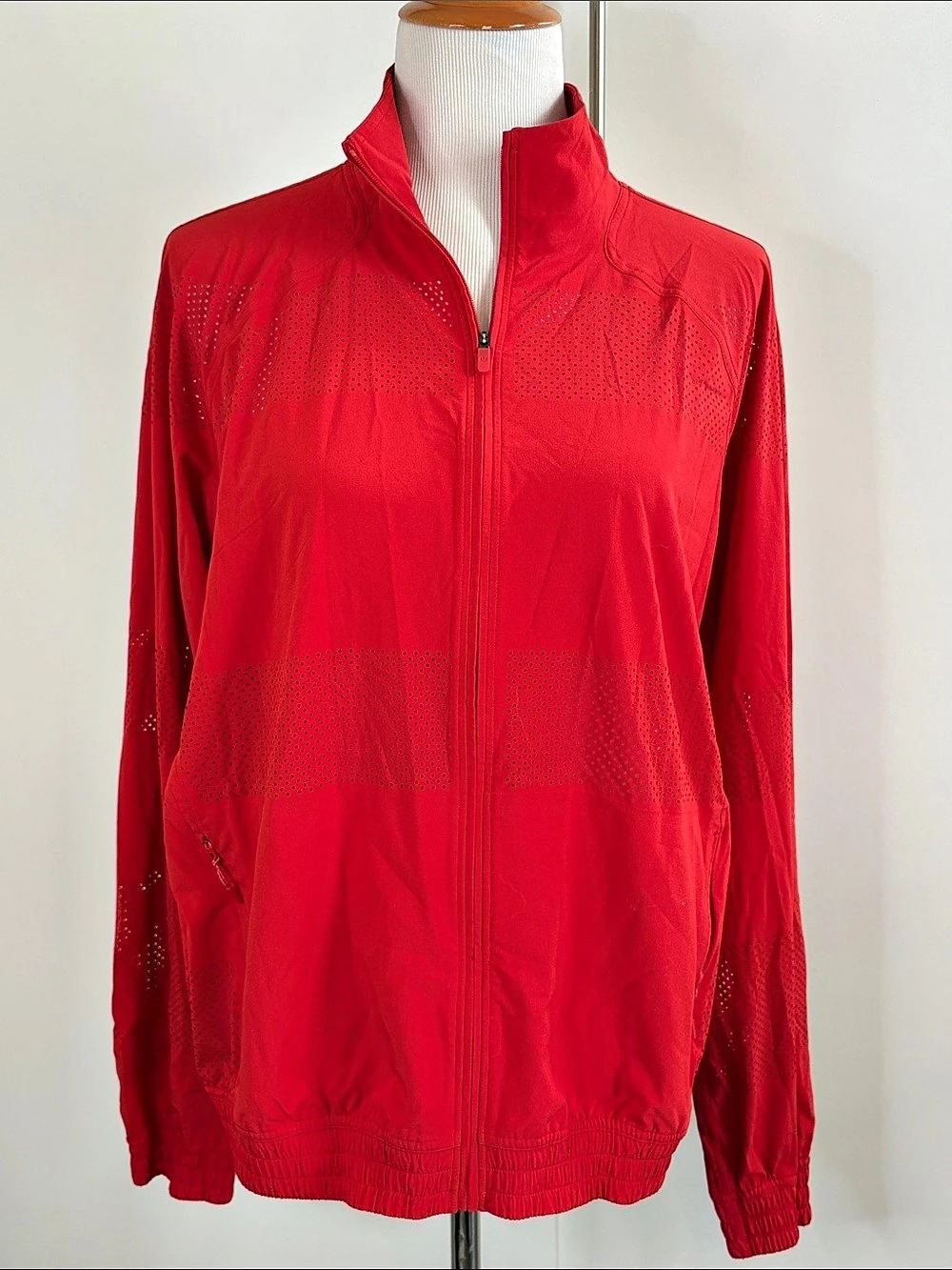 lululemon Adapted State Track Jacket Perforated Stripe Red Size 12
